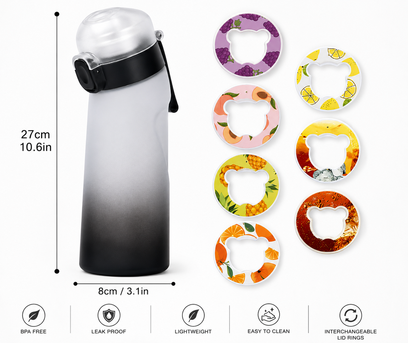 1Pc 650Ml Flavored Water Bottle with Random 1 Flavour Pods Air Water Bottle Frosted Black Air Camping Sport Fitness Cup