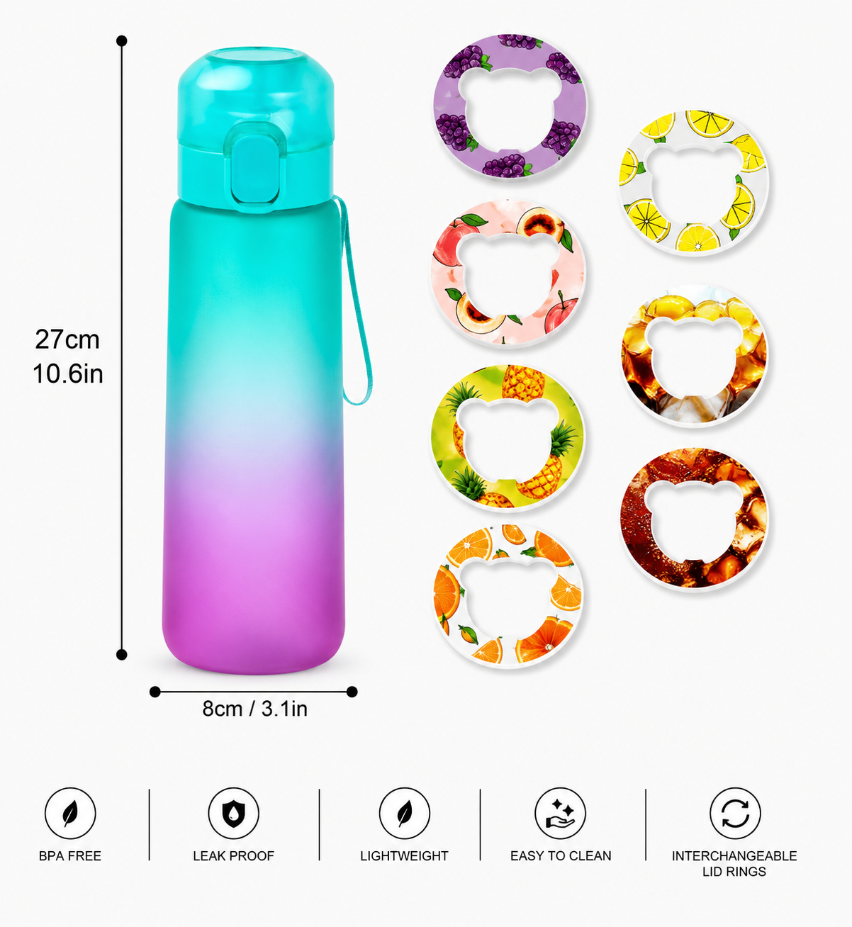 1Pc 650Ml Flavored Water Bottle with Random 1 Flavour Pods Air Water Bottle Frosted Black Air Camping Sport Fitness Cup